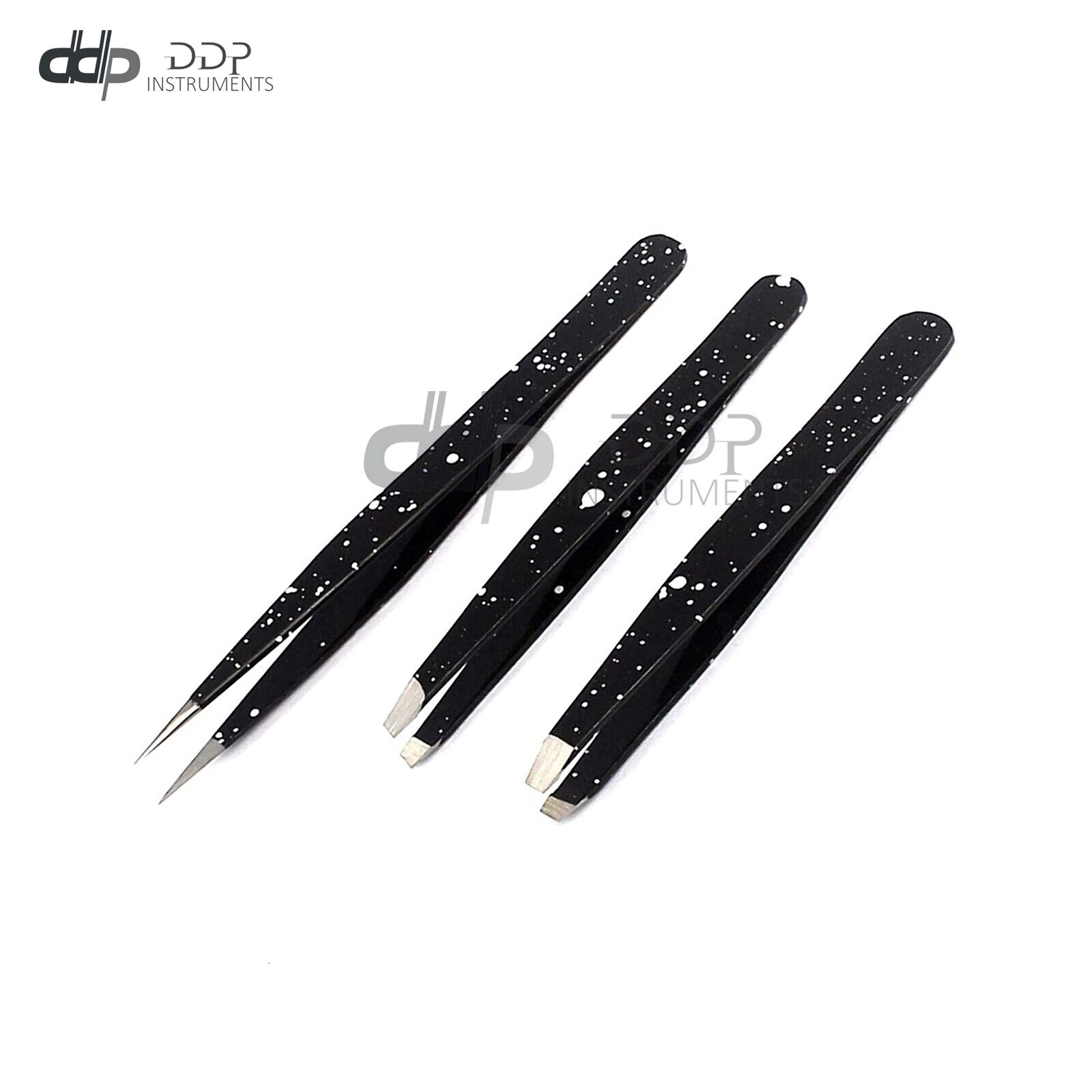 3-Slant-Pointed-Tweezers-Set-Eyebrow-Ingrown-Facial-Nose-Hair-BLK-White-133532409703