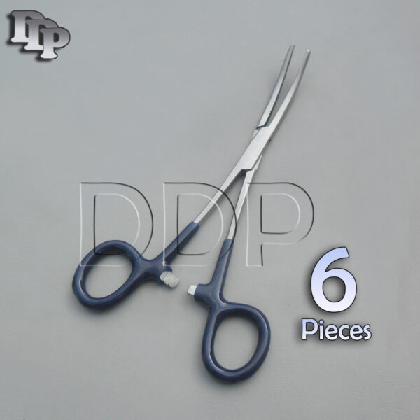 6 Pieces Of Hemostat Pean Forceps Surgical Instruments, Blue Dep Handle 5.5''& Curved