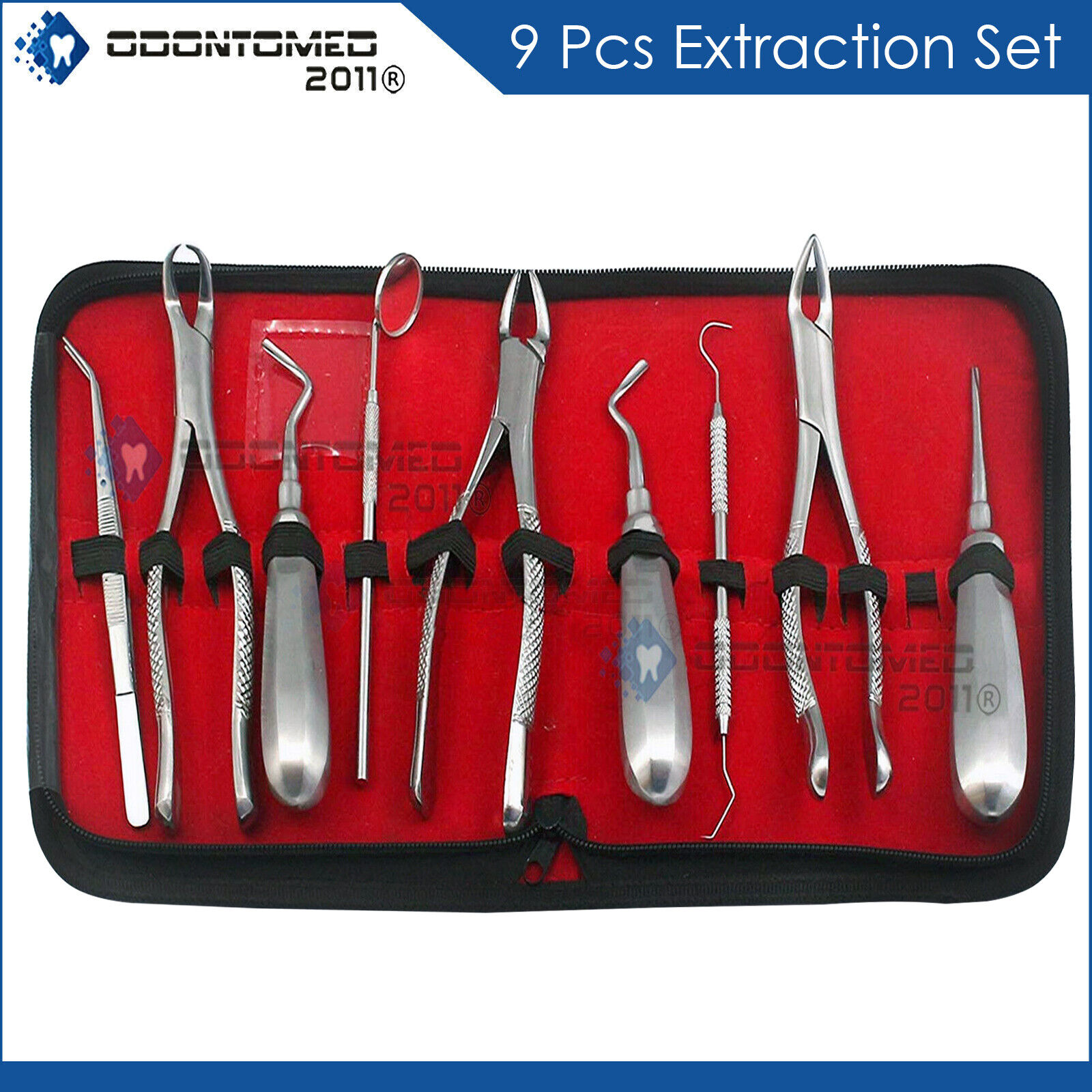 9-Pcs-Basic-Dental-Surgery-Extraction-Extracting-Forceps-Elevator-Set-Kit-WCase-111177082723