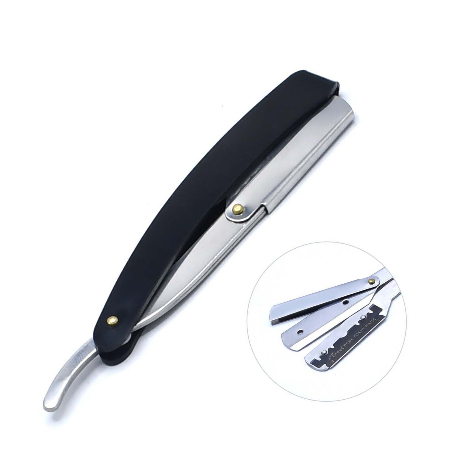 Black-Straight-Barber-Edge-Razor-Folding-Shaving-Knife-11-Carbon-Steel-Blades-372121994013