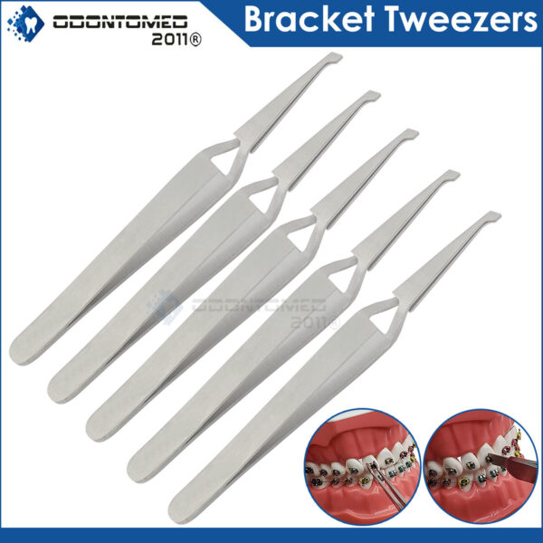 Dental Orthodontic Bracket Tweezers 5 Pcs - Self Closing Reverse Action Forceps