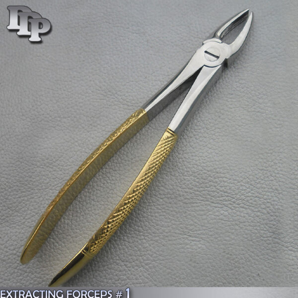 EXTRACTING FORCEPS # 1 GOLD PLATED DENTAL SURGICAL INSTRUMENTS