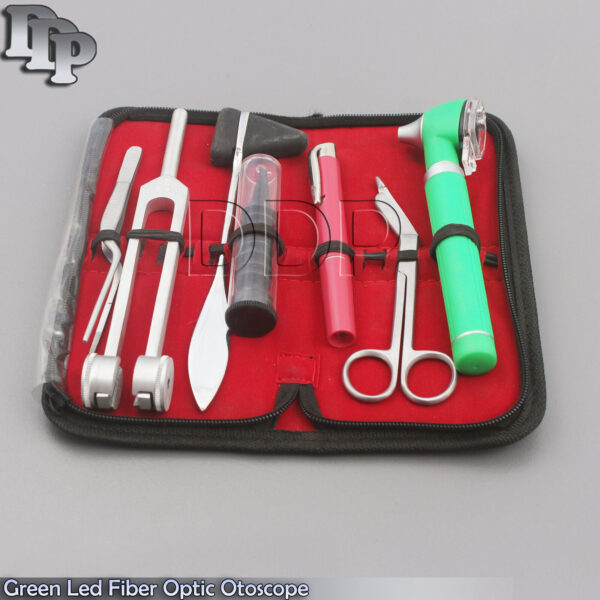 GREEN LED FIBER OPTIC Otoscope Tuning Fork C128 Reflex Hammer Bandage Scissors