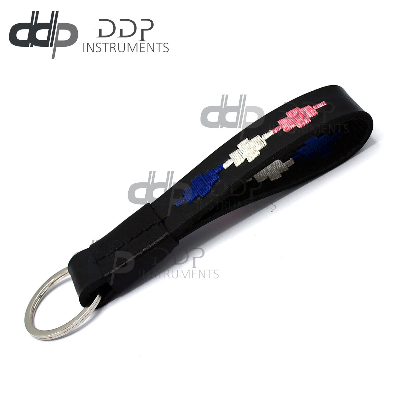 Genuine-Leather-Belt-Loop-Key-Chain-BluePinkWhite-Hand-Wovan-Pattern-BLT-016-123906420253-2
