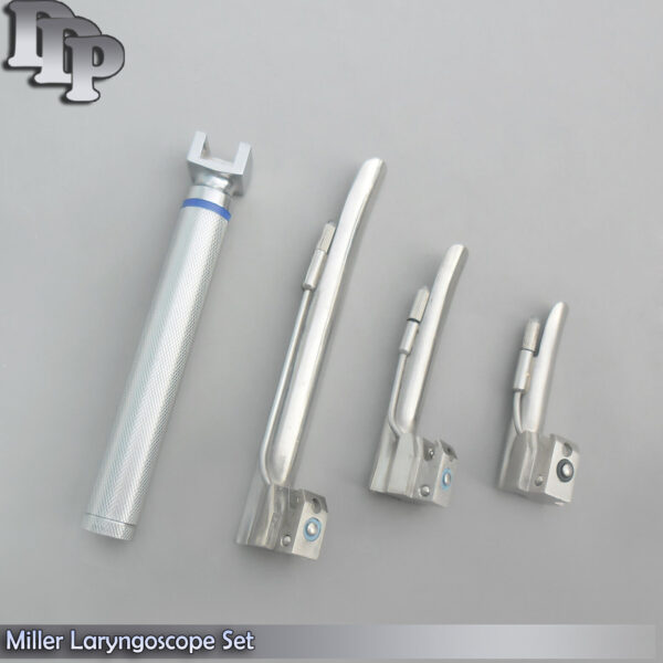 LARYNGOSCOPE SMALL HANDLE AA + 3 MILLER BLADE #0 + 1 + 2 ENT ANESTHESIA LS-3048