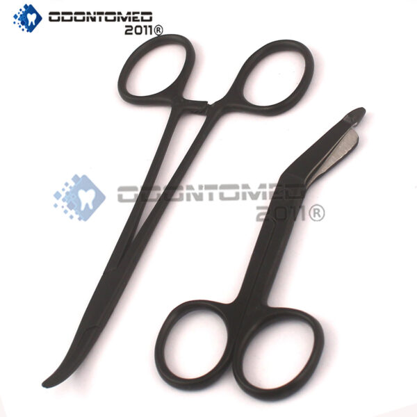 Lister Bandage Scissors 3.5" + Mosquito Forceps Straight Black Coated