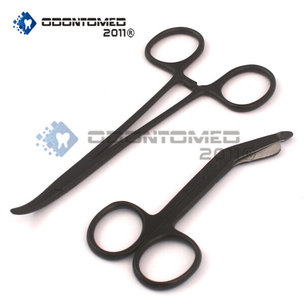 Lister Bandage Scissors 4.5" + Mosquito Forceps Straight Black Coated