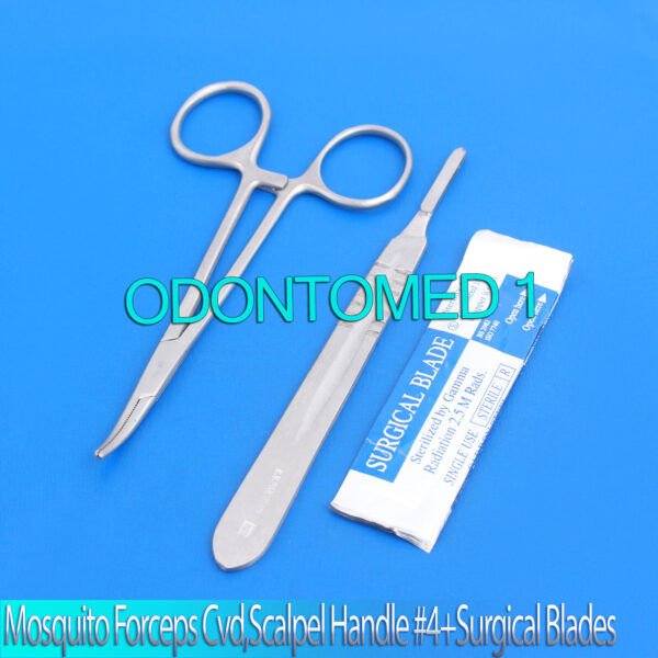 MOSQUITO HEMOSTAT FORCEPS 5" CURVED +SCALPEL HANDLE #4+5 SURGICAL BLADES #20