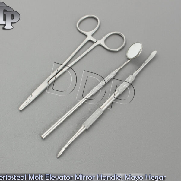 Set Of 3 Periosteal Molt Elevator No 9, Mirror Handle, Mayo Hegar Dental Implant