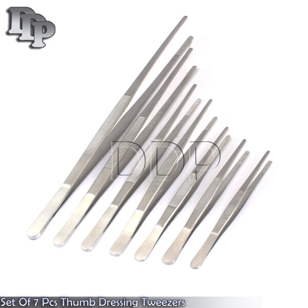 Set Of 7 Pcs Thumb Dressing Tweezers Stainless Steel Surgical Instruments