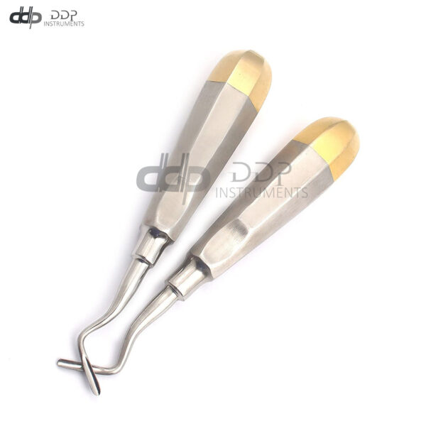 Set of 2 Dental Root Tip Elevator Flohar Left & Right (Flat Ends) W/Gold Handle