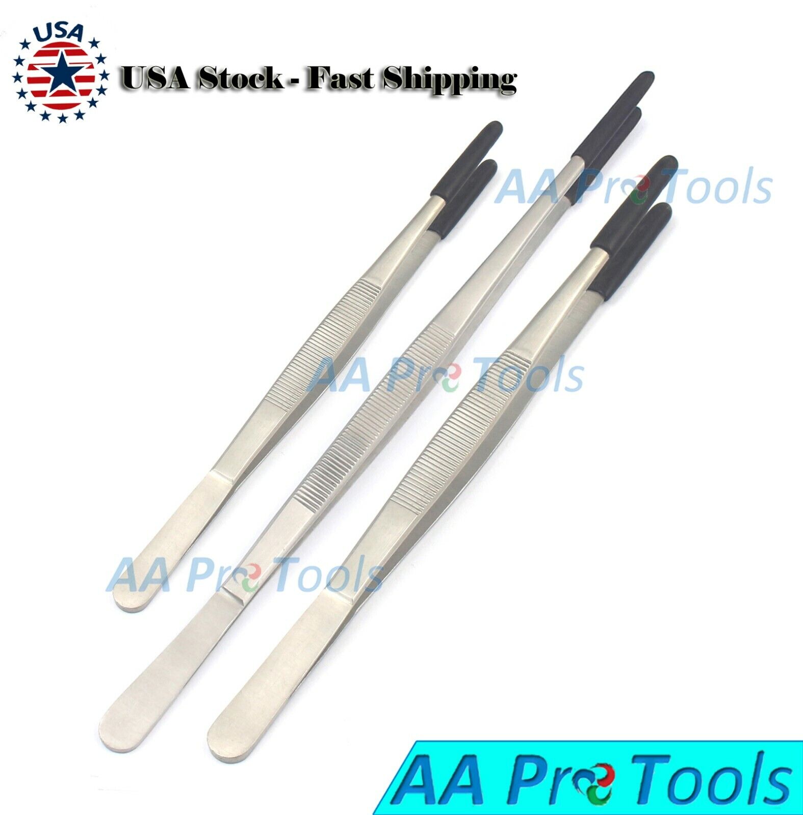 TWEEZERS-PLASTIC-INSULATED-TIPS-NON-SCRATCHING-FORCEPS-COATED-3Pcs-8-10-12-INCH-254559988163