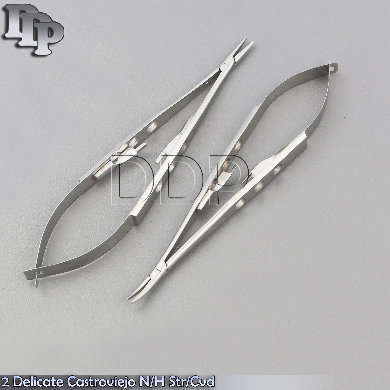 2-DELICATE-CASTROVIEJO-NEEDLE-HOLDERS-SMOOTH-4-STRAIGHTCURVED-TAPERED-JAWS-122349244904