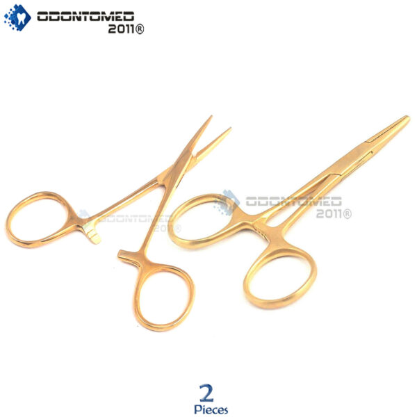2 Mosquito Locking Forcep 3.5" Full Gold Straight Stainless