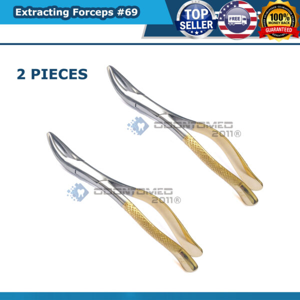 2 PCS Extracting Forceps #69 Gold Handle Surgical Dental Instrument HIGH QUALITY