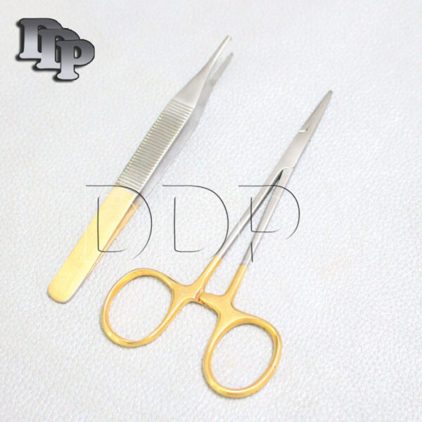 2 PCS GOLD HANDLE SUTURE  KIT MOSQUITO STR 5" + ADSON DRESSING FORCEPS