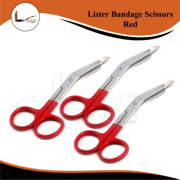 3 Pieces Of Lister Bandage Scissors First Aid Surgical Medical Stainless Steel Nurse (Red)