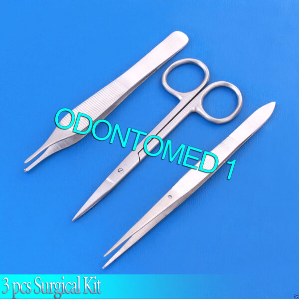 3pcs Surgical Kit Iris Scissors + Splinter Forceps + Adson Forceps