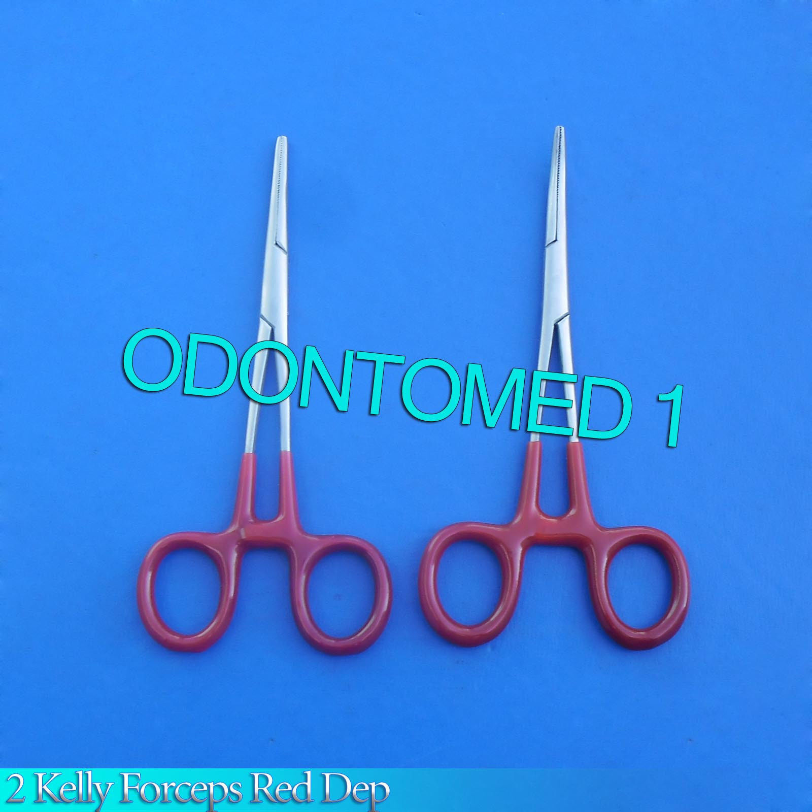 4-Pieces-Kelly-forceps-55-Red-Dep-Handle-CurvedStraight-121223969344