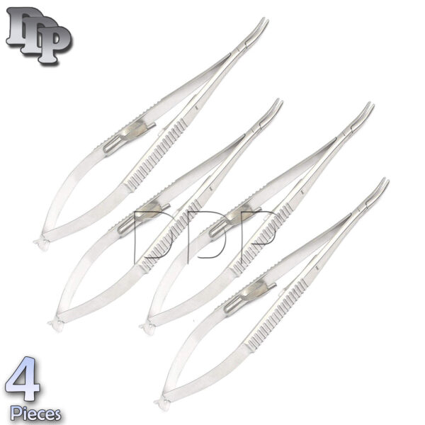 4 Pieces Of Serrated Curved 5.5''& Castroviejo Needle Holder Surgical Instruments