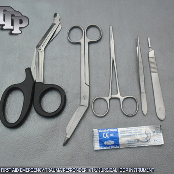 5 PCS FIRST AID EMERGENCY TRAUMA RESPONDER KIT+5 SURGICAL BLADES #12 Instruments