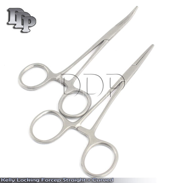 5.5" 5 1/2 HEMOSTAT kelly forceps medical Curved and Straight - 2 Pieces