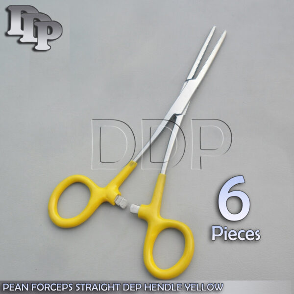 6 Pieces Of Hemostat Pean Forceps Surgical Instruments, Yellow Dep Handle 6'' Straight