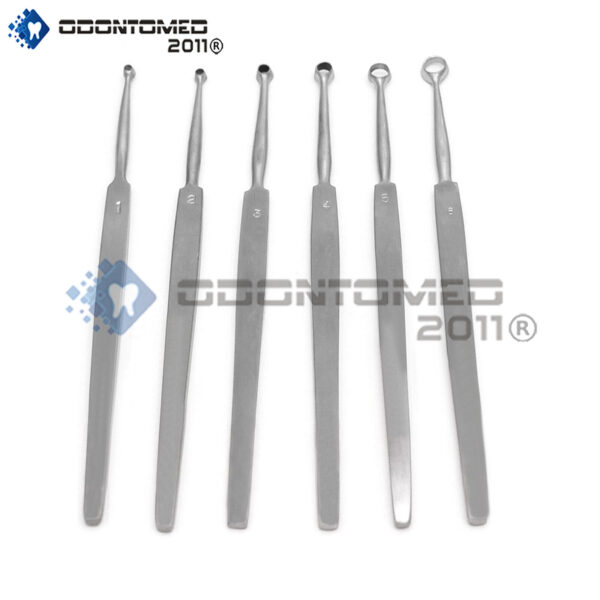 6 Pcs Fox Dermal Curettes Dermatology 1mm-6mm Ent Surgical MedicaI Instruments
