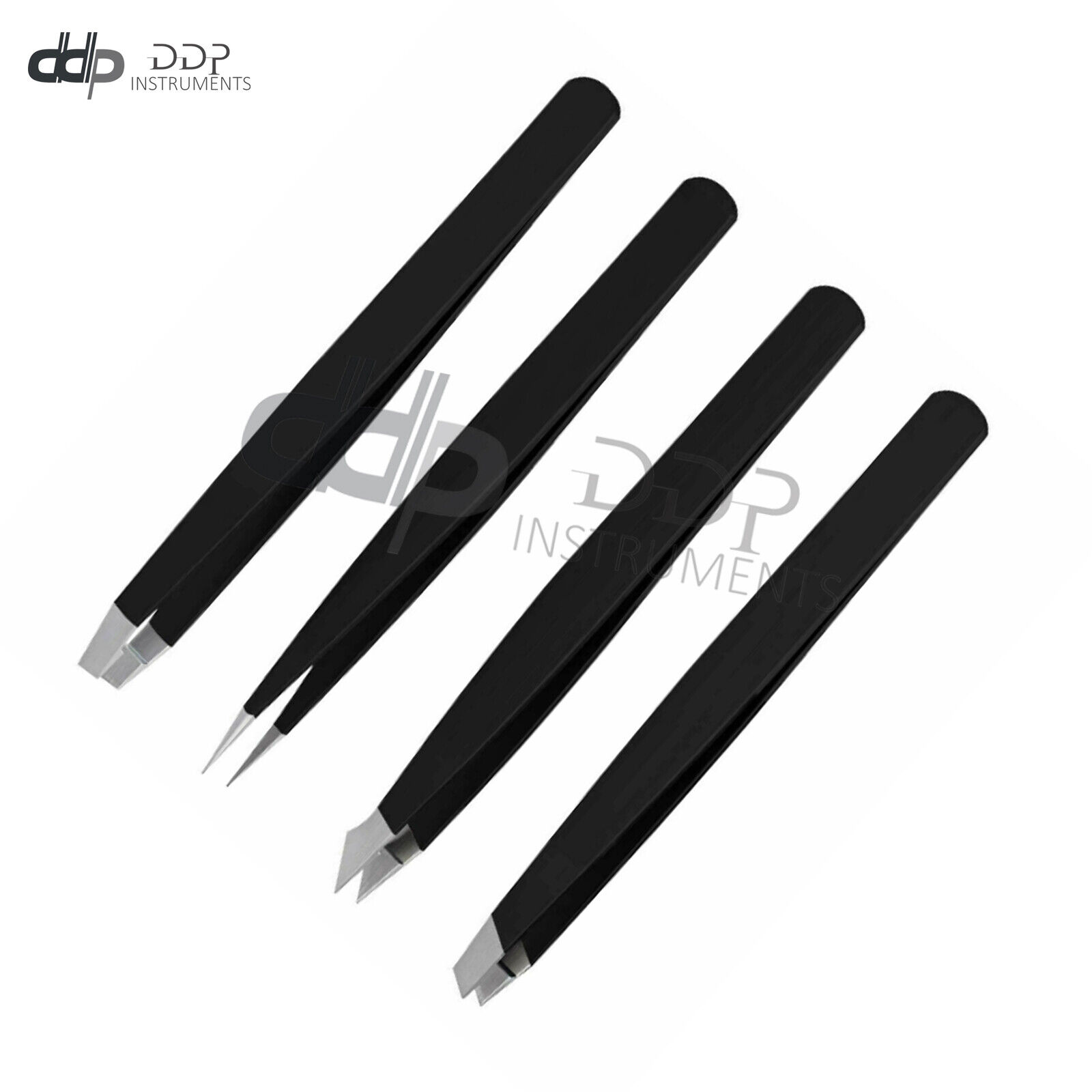 Black-Tweezers-Set-4-Piece-Professional-Stainless-Eyebrow-Hair-Pluckers-132436374244