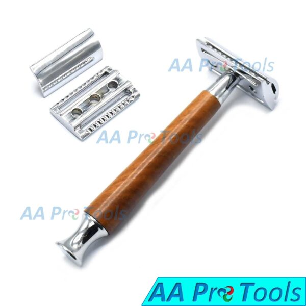 Men Adjustable Double Edge Shaving Safety Razor Wooden Handle + 5 Blades BTS-303