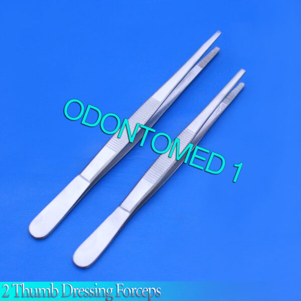 2 PCS THUMB LAB TWEEZERS DRESSING DISSECTION FORCEPS 5.5" + 6" SERRATED ECONOMY