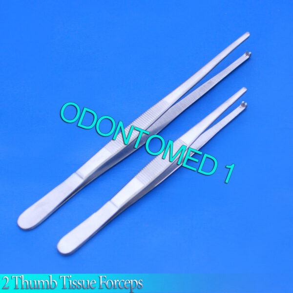 2 PCS THUMB LAB TWEEZERS TISSUE 1X2 TEETH DISSECTION FORCEPS 4.5"+ 8" ECONOMY