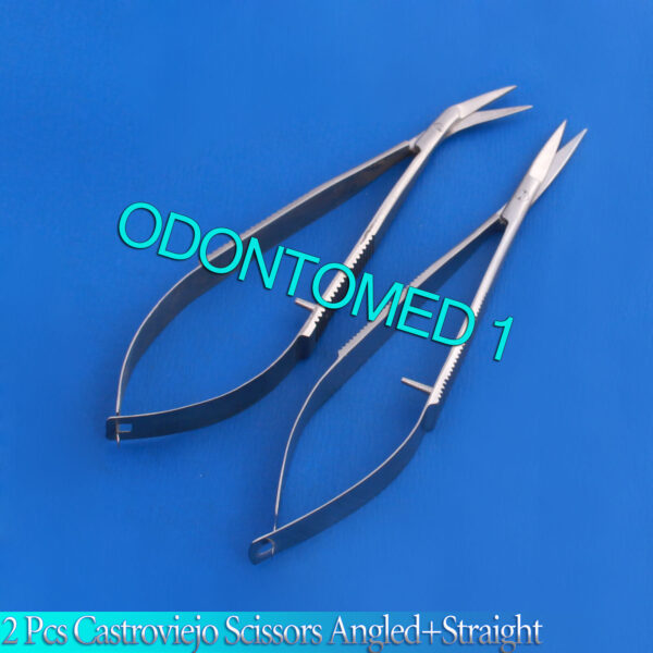 2 PREMIUM O.R GRADE CASTROVIEJO MICRO OPHTHALMIC SCISSORS 4.5" ANGLED+STRAIGHT