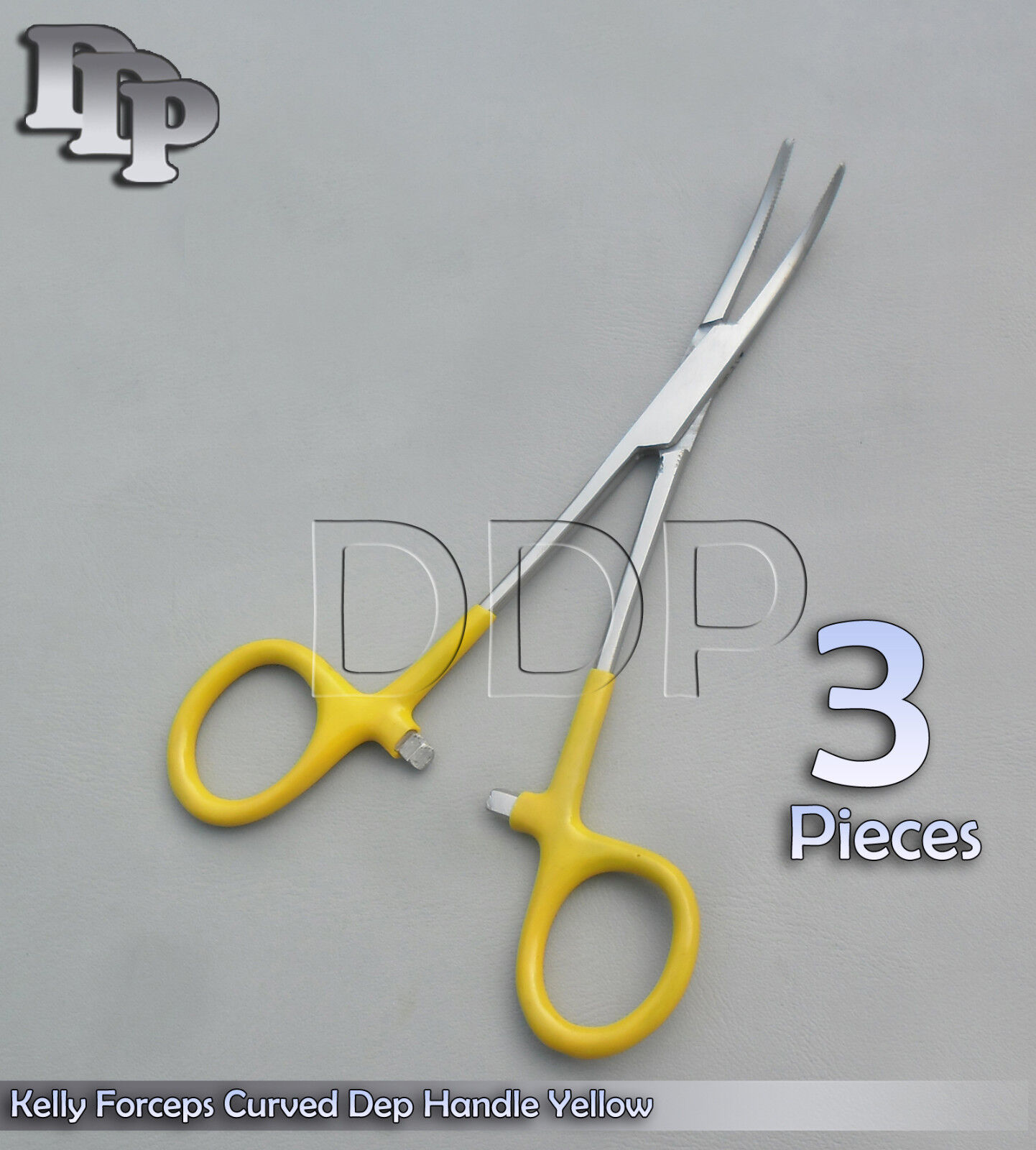 3-Hemostats-Kelly-Forceps-Surgical-Instruments-Yellow-Dep-Handle-550-Curved-121556523815