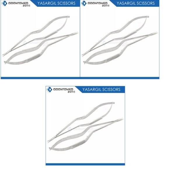 3 Sets Of 2 Pcs Yasargil Micro Scissors 7.5" Sharp/Sharp Straight Upward Curved