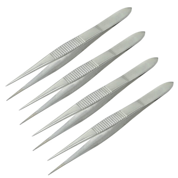 4 Stainless Steel Splinter Forceps Tweezers Fine Point 4.5" Surgical Instrument