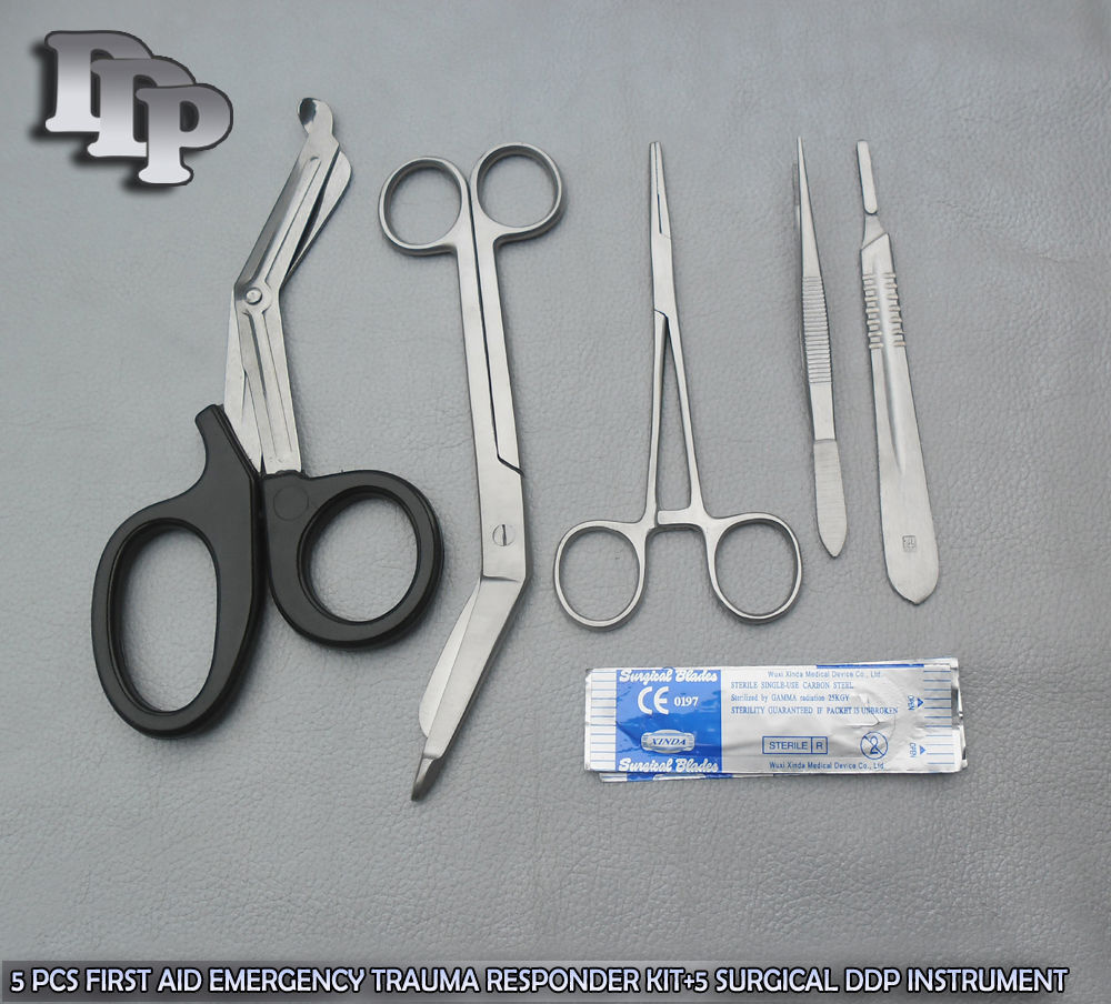 5-PCS-FIRST-AID-EMERGENCY-TRAUMA-RESPONDER-KIT5-SURGICAL-BLADES-15-Instruments-121256139275-2