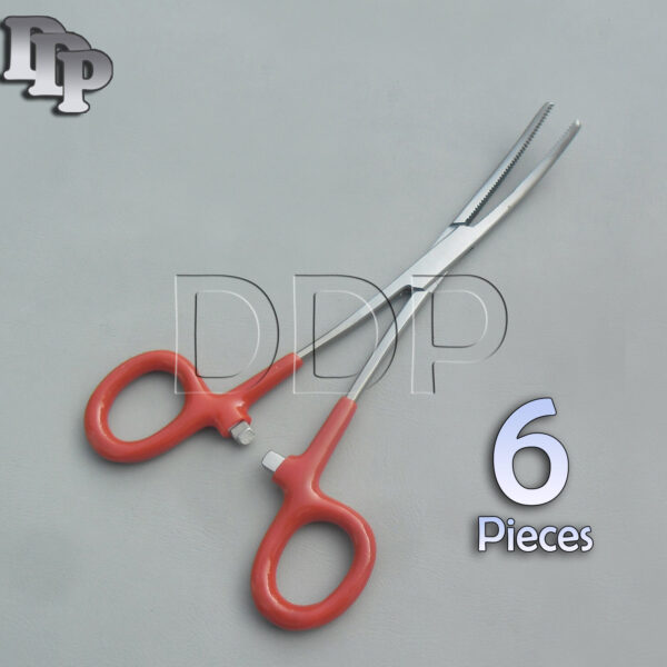 6 Pieces Of Hemostat Pean Forceps Surgical Instruments, Red Dep Handle 5.5'' Curved