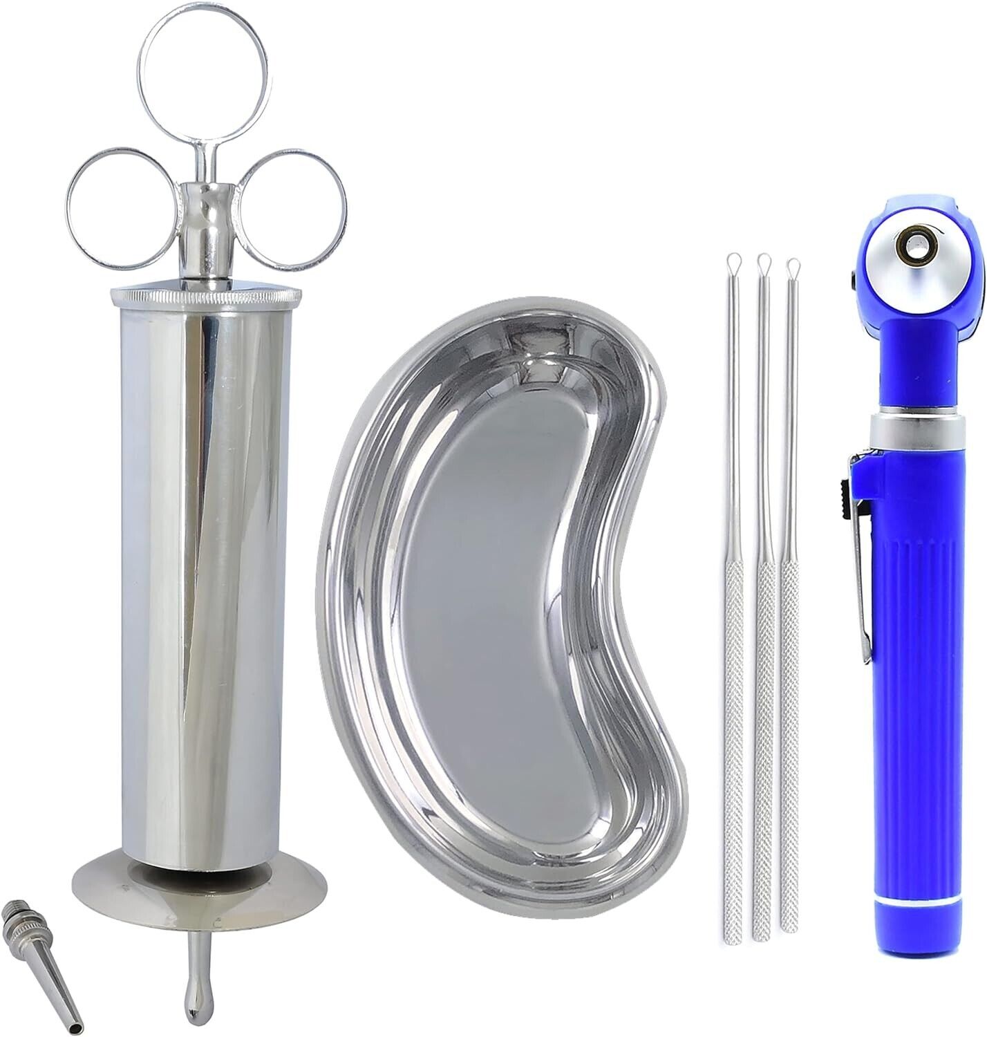 6-Pc-Ear-Wax-Removal-Syringe-Ear-Wax-Remover-Loop-Curette-Kidney-Otoscope-blue-375223564475