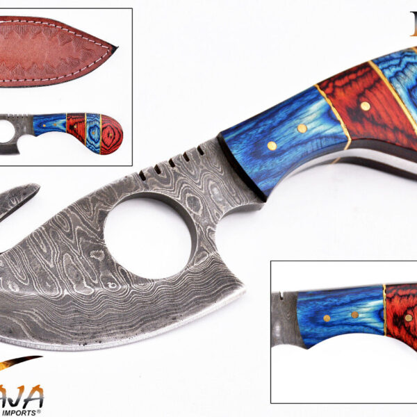 7" Bone Edge Fixed Blade Hunting Bowie Skinner Knife Gut Hook Multi Wood LI-106