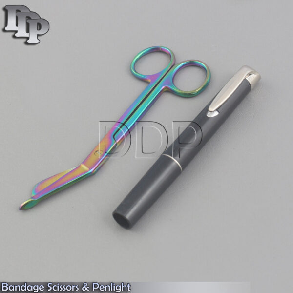 Bandage Scissors Rainbow 5.5''& Black Penlight Medical Surgical Instruments