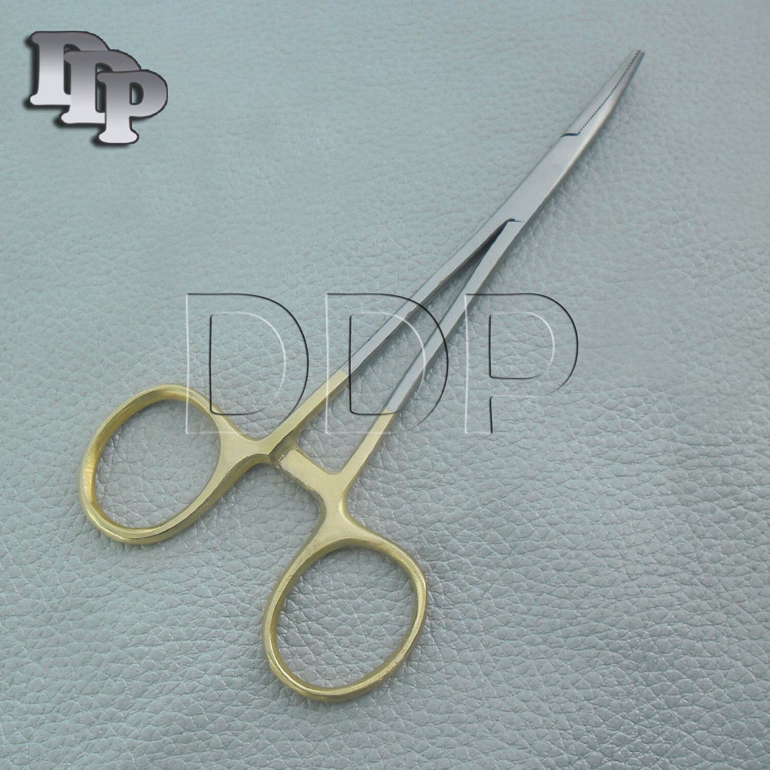 GOLD-HANDLE-FULL-SERRATED-DOG-CAT-HAIR-PULLER-HEMOSTAT-5-CURVED-STAINLESS-STEEL-372135808885