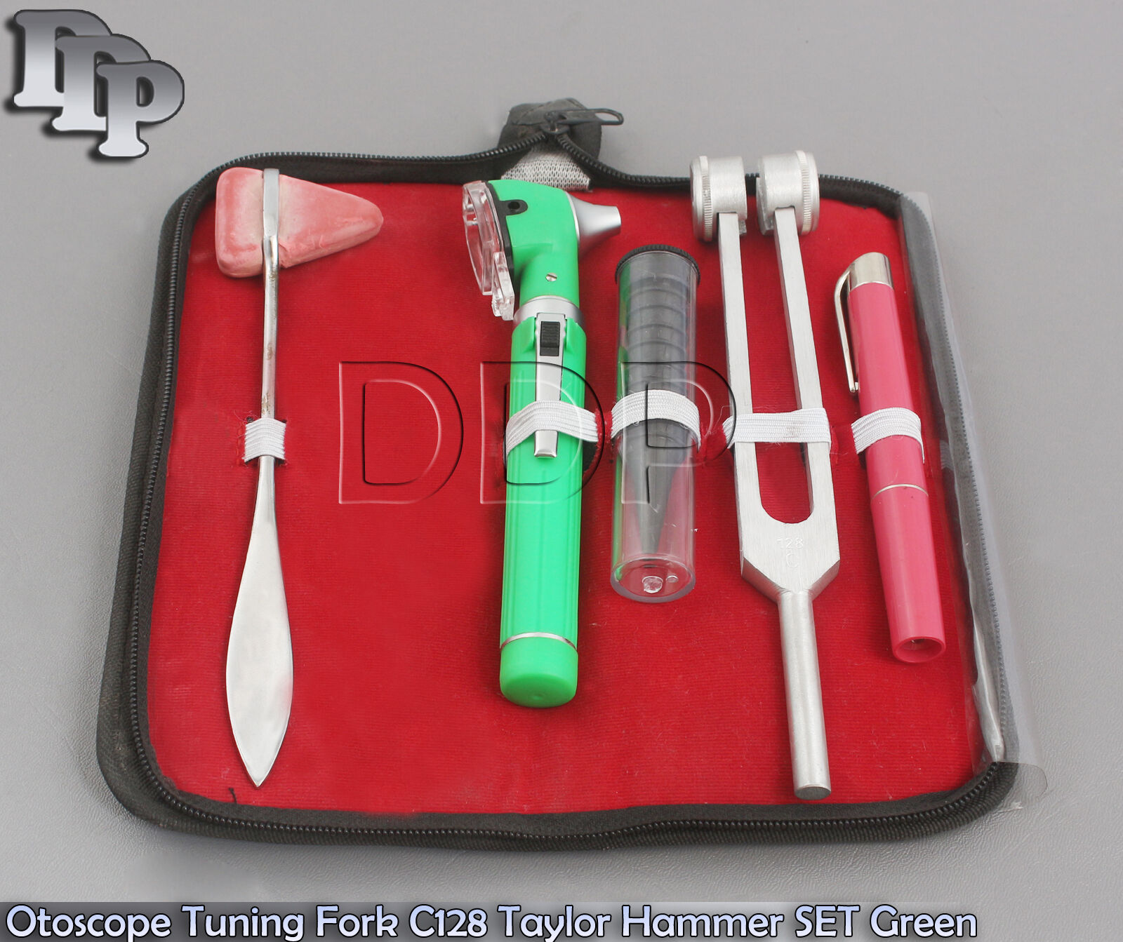 LED-FIBER-OPTIC-Otoscope-Tuning-Fork-C128-Taylor-Hammer-Diagnostic-ENT-SET-Green-122183282885