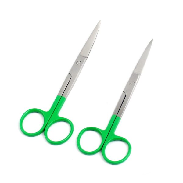 Lot Of 2 Pcs Operating Scissors 5.5'' Sharp/Sharp Str+Cvd Color Handle (Green)
