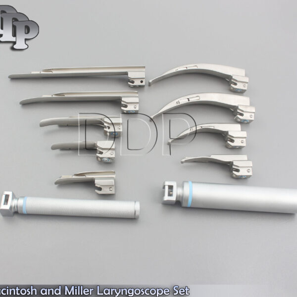 Macintosh and Miller Laryngoscope Set 9 Blades & 2 Handle Surgical Instruments