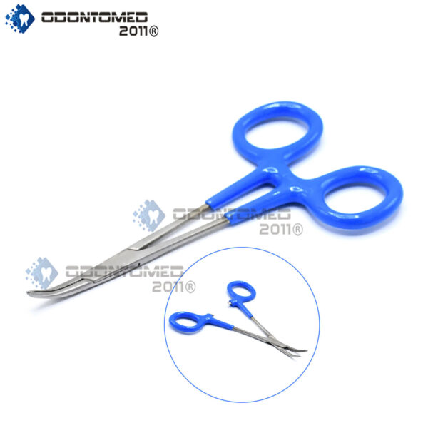 Mosquito Hemostat Forceps 5'' Curved Stainless Steel With Blue PVC Grip Handle