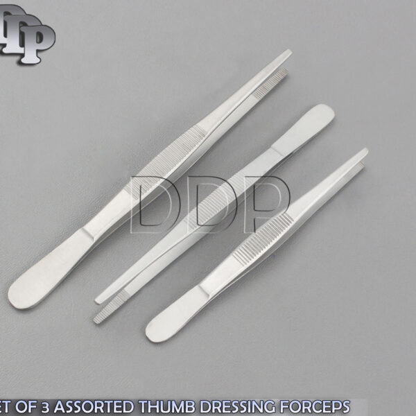 SET OF 3 ASSORTED THUMB DRESSING FORCEPS TWEEZERS SERRATED 4.5", 5" ,6"