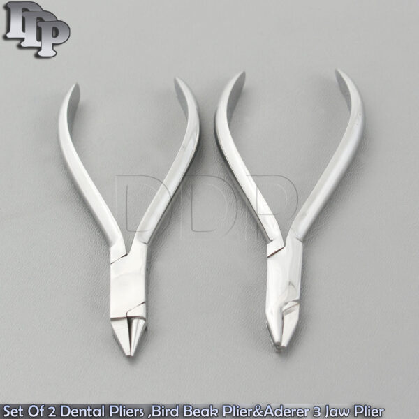 Set of 2 Dental Bird Beak Plier & Aderer 3 Jaw Plier Orthodontic Lab Kit New