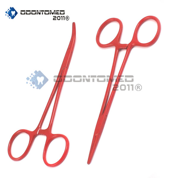 2 Mosquito Hemostat Forceps 5" (Str & Cvd) Red Color Surgical Instrument