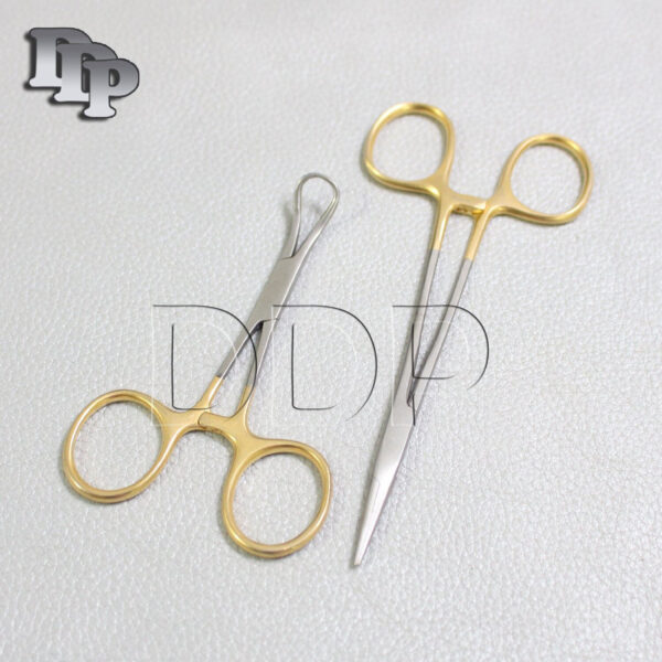 2 PCS GOLD HANDLE SUTURE LACERTION KIT MOSQUITO 5" STR+BACKHAUS TOWEL CLAMP 4.5"